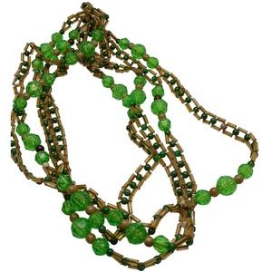 Vintage Green Beaded Long Art Deco Necklace